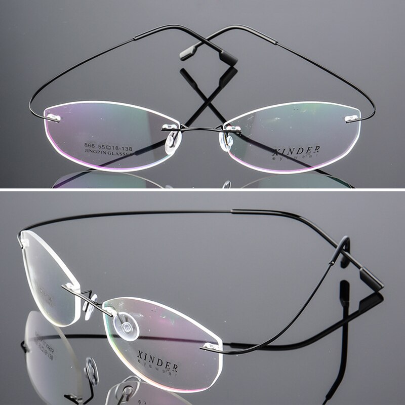 Seemfly titanium legering briller ramme superelastiske kantløse kvinder metal ultralette briller ramme kvindelige beskyttelsesbriller unisex briller: Sort