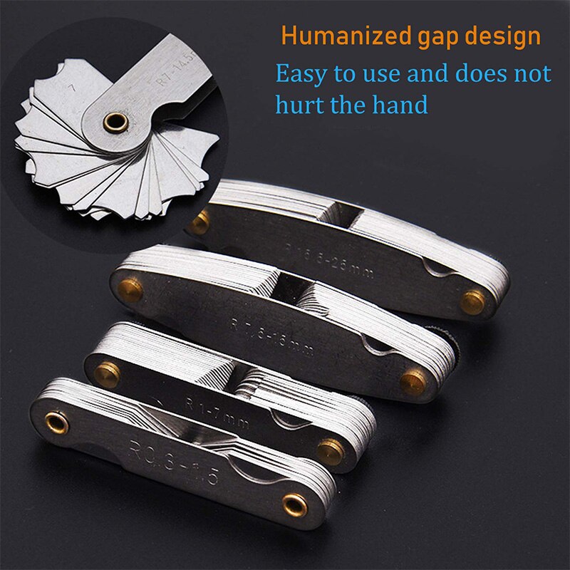 Stainless Steel Radius Gauge, Portable Concave Convex External Internal Arc Measuring Tool Radius Fillet Gauge Set(5Pcs)