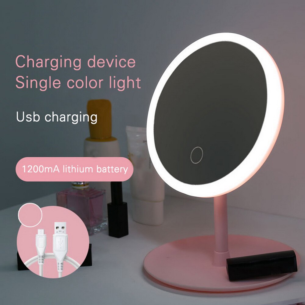 Make-Up Spiegel Led Touch Screen Spiegel Staande Spiegels Tafel Spiegels Vanity Miroir Cosmetische Spiegel Met Verlichting Make Up Miroir: Round 1200mA battery