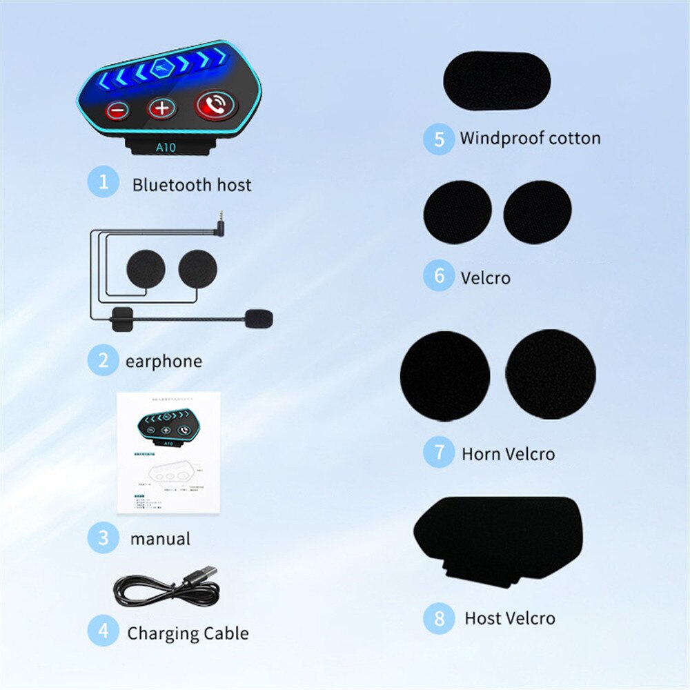 Motorcycle Headset Bluetooth 5.0 Helmet Headphone Intercom Motor Bike Earphone Microphone Built-In 2600mAh Battery