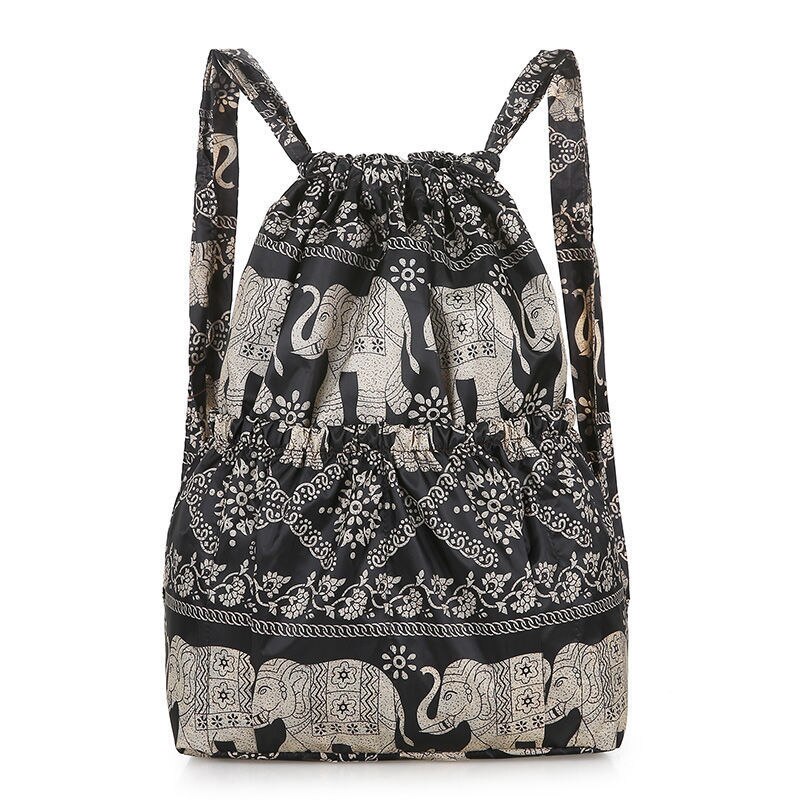 Vinatge Drawstring Backpacks Women Large Capacity Flower Ethnic Style Waterproof Nylon Rucksack Shoulders Backpacks: 12