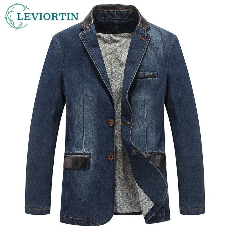 Denim Blazer Men 4XL Mens Suit Outerwear Casual Tall Coat Male Denim Jacket Slim Fit Jeans Blazers