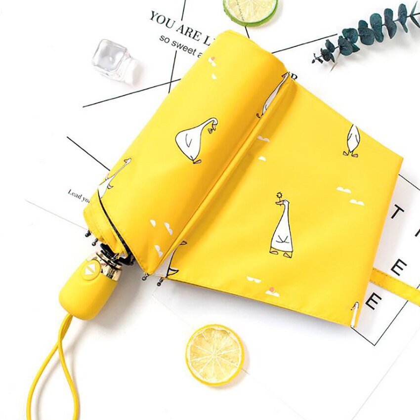Yellow Cartoon Little Duck Travle Umbrella Auto Open & Close Portable Folding Sun Rain Umbrella Windproof Parasol for Adults Kid