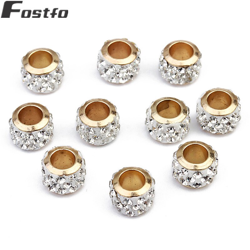 20 Stks/partij 7*5 Mm/9*7 Mm Rhinestone Crystal Ball Kralen Zilveren Kleur Zwart Kleur Grote gat Spacer Kralen Voor Diy Sieraden Maken