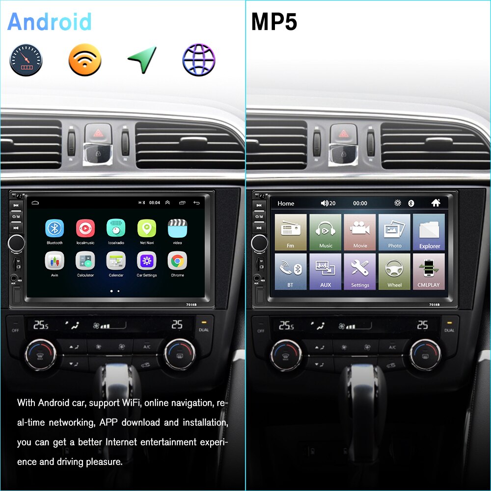 Podofo Autoradio 2 Din Car Radio 7&quot; HD Touch Screen Audio Stereo 7018B/7023B Video MP5 Multimedia Player For Nissan Toyota Kia