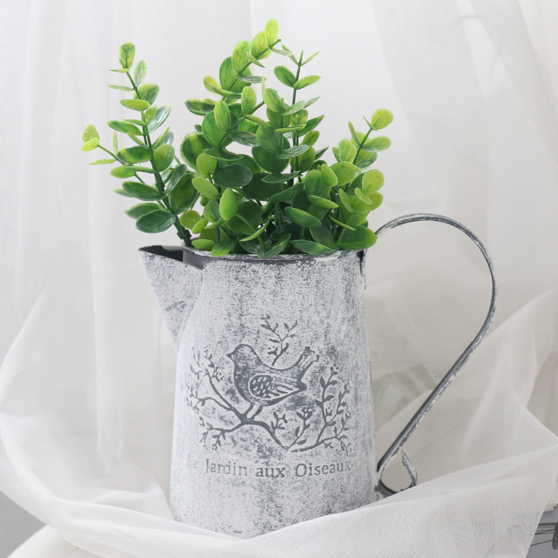 Flores cubo barril de Metal jarrones Estilo Vintage adornos de jardinería para el hogar Retro Metal artesanía arreglo de flores