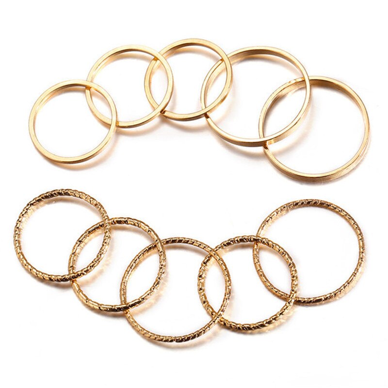 10Stck Knöchel Ring einstellen Frauen Schmuck Goldenen Feinen Finger Ringe Für Frauen Zubehör Weibliche Damen Party Ring Anzug Femme ringe