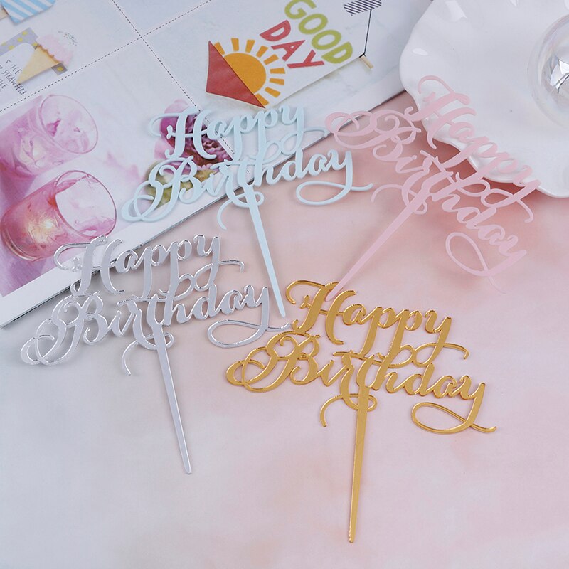 Happy Birthday Cake Decorations Acrylic Cakes Topper Insert Cards Party
