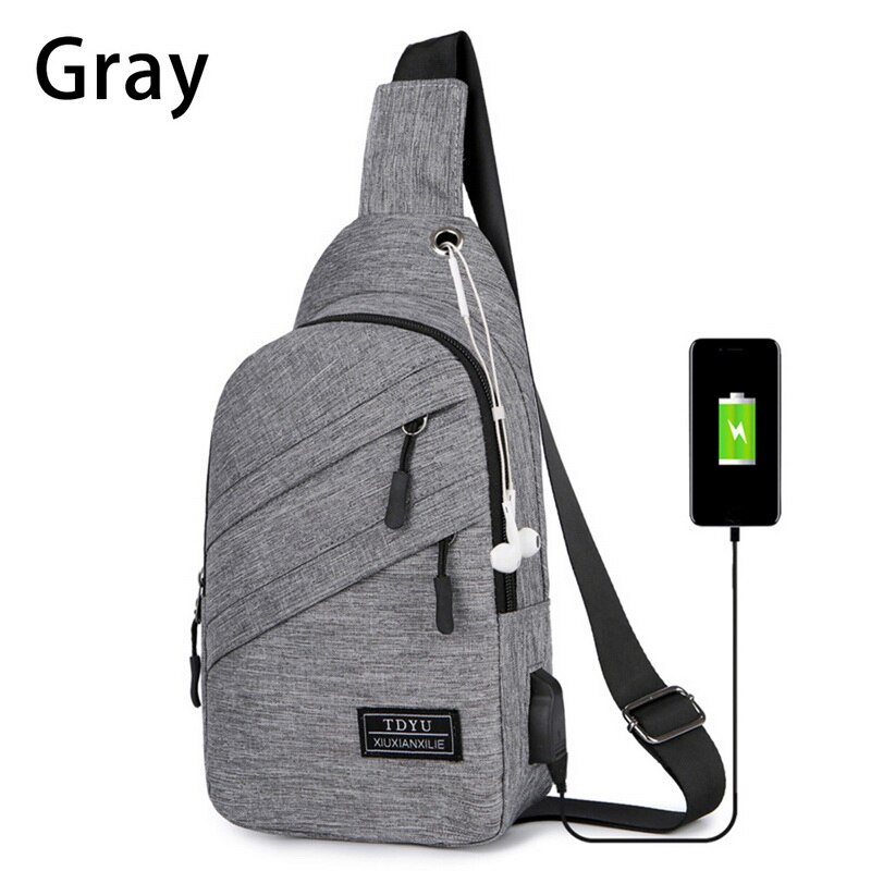 Mannen Schoudertas Sling Borst Pakken Canvas Usb Opladen Sport Crossbody Handtas Mannelijke Borst Zakken Riem Taille Packs: gary