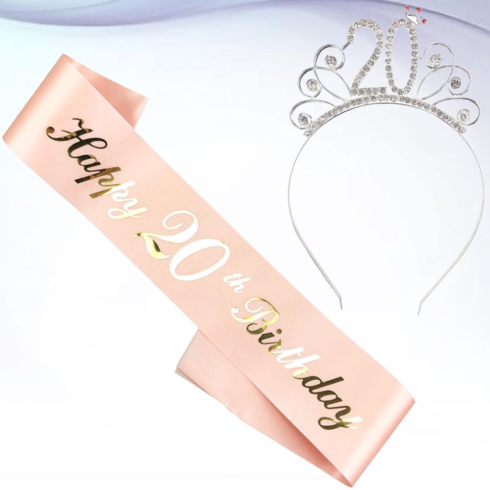 2 stuks verjaardagssjerp kroonset decoratie roségoud stempelen letterdruk etiquette riem feestbenodigdheden verkleedgunsten  (17 jaar