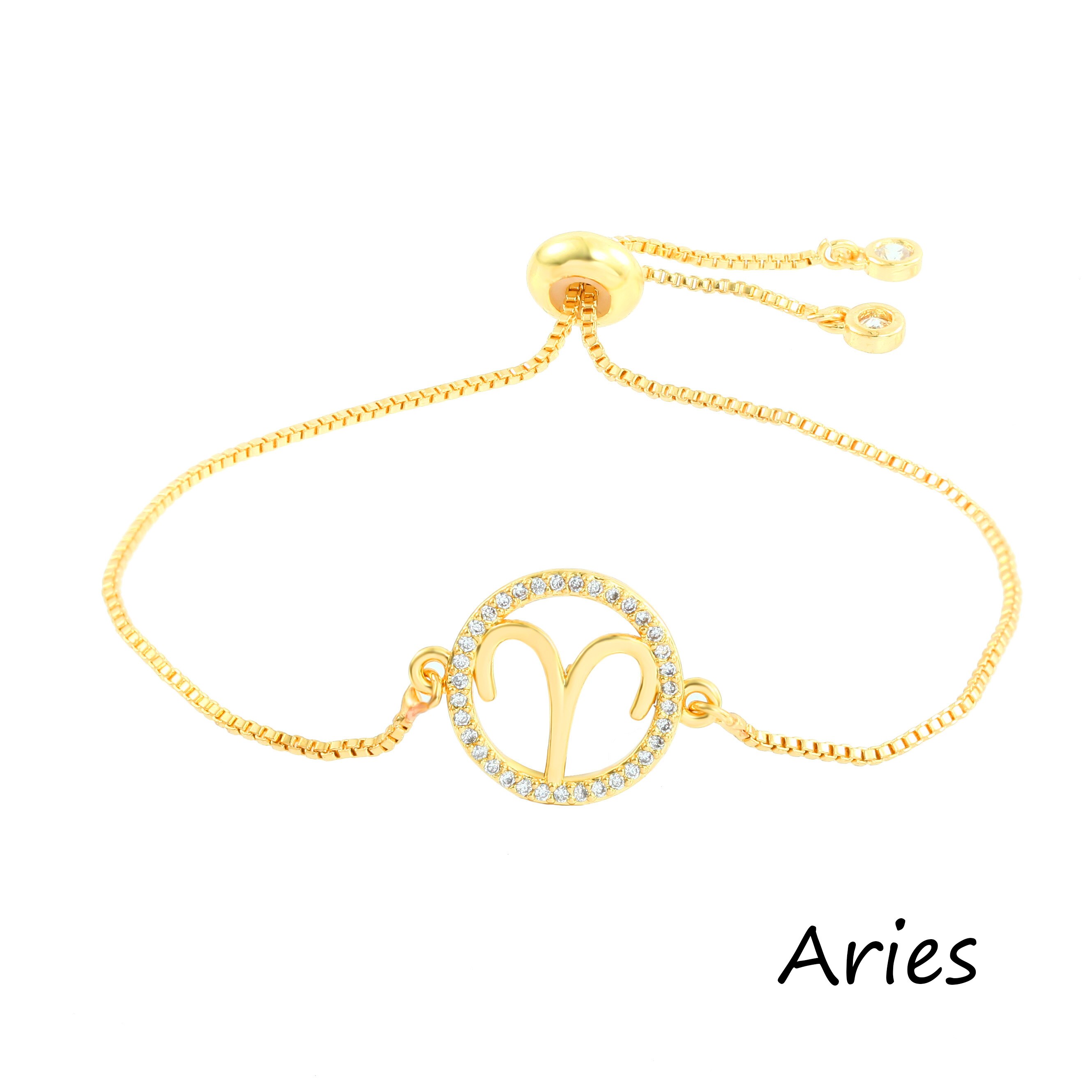 12 Constellation Zodiac Sign Gold bracelet chain Bracelet Leo Cancer Virgo Pisces Zircon Jewelry Women's Bracelet Christmas: Aries