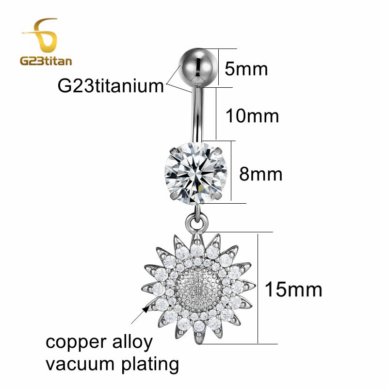 Anillo de botón de titanio hipoalergénico Chapado en plata para mujer, pendiente de ombligo, joyería para Piercing, 16G, 10mm, F136 piercing ombligo blanco pendientes de ombligo: Azul