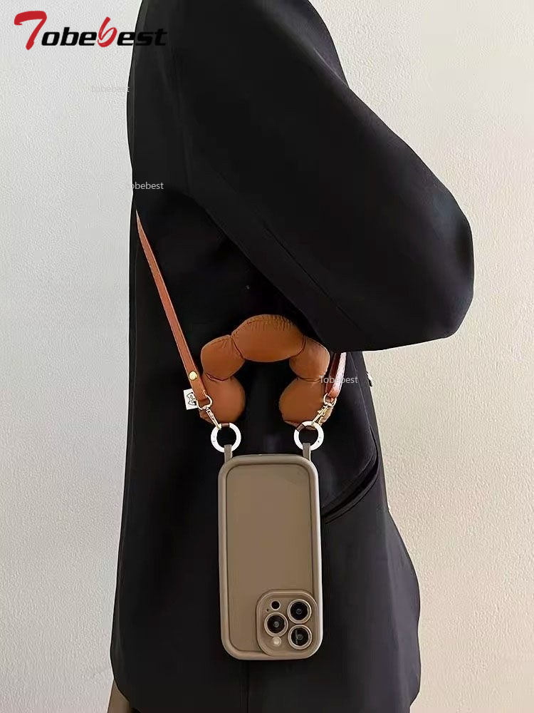 Sødt håndholdt polstret bomuldsarmbåndsetui med lanyard til xiaomi 15 14 ultra 14t 13 12 11 10 pro lite 4g 5g cover: Polyester / Chokolade