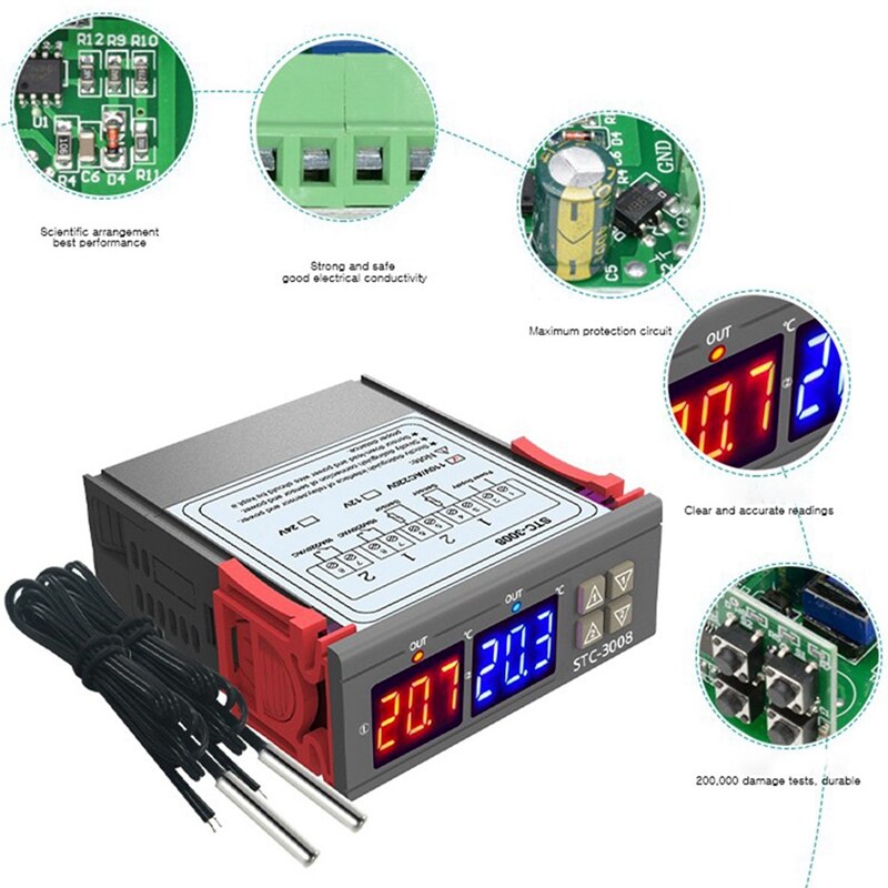 Dual Digital Temperature Controller Two Relay Output Thermoregulator Thermostat Heater Cooler Dual Probe