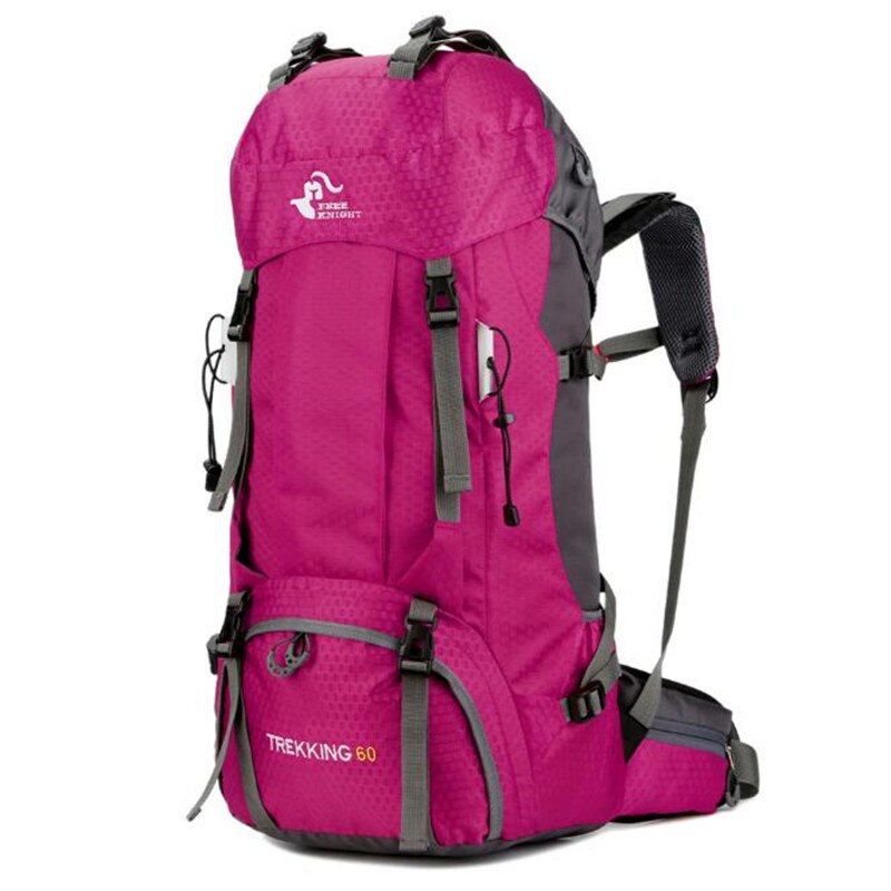 Freie Ritter 60L Camping Wandern Rucksäcke Ich bin Freien Tourist Bergsteigen Tasche Sport Tasche Mit Regen Abdeckung Große Kapazität Rucksack: heiß rosa