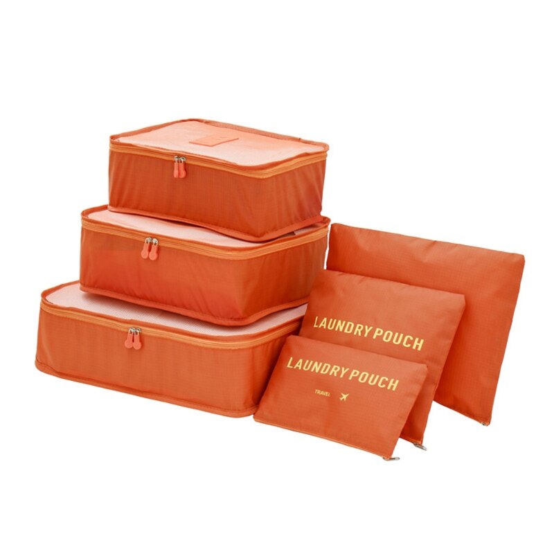 6 Pcs Set Large Capacity Travel Storage Bag with Reinforced Zipper Duvets Sheets Y5JC: Orange