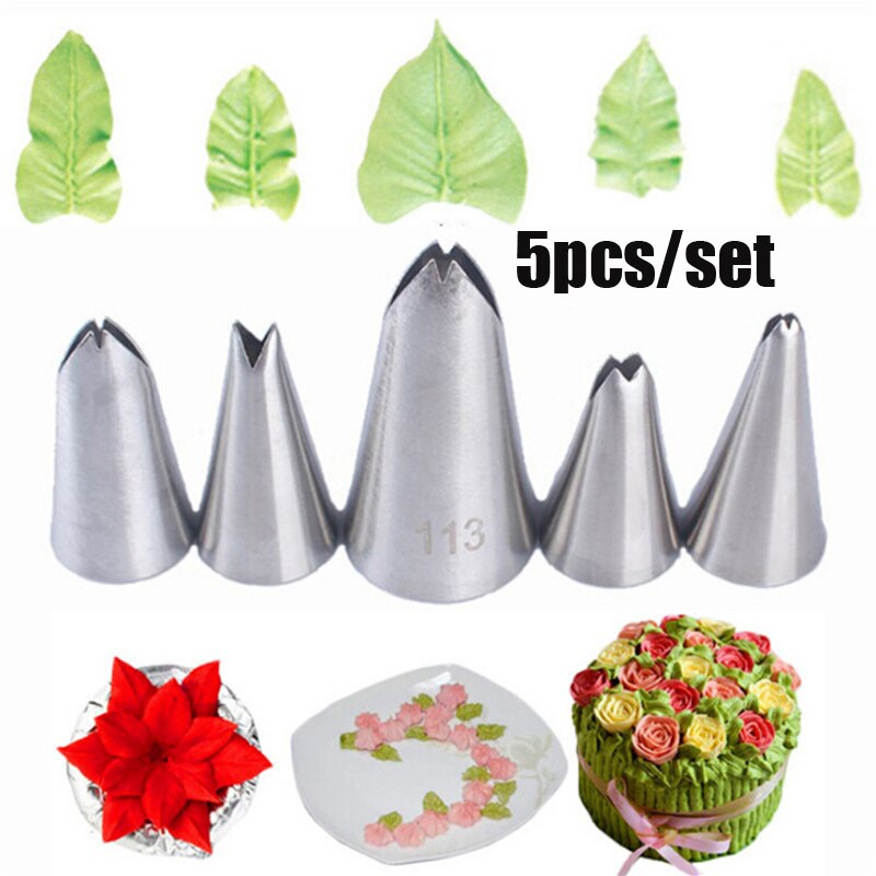 5 Stks/set Blad Tip Piping Cake Nozzles Rvs Gebak Cake Decorating Gereedschap Voor Bakken Chocolade Cookies Mallen