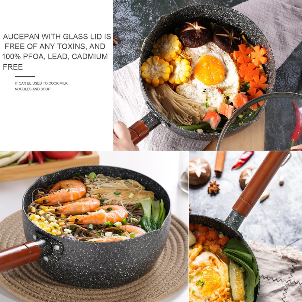 nostick saucepan,saucepan nonstick,Multipurpose Pot,Saucepan with Glass Lid Solid Wood Handle Nonstick Saucepan