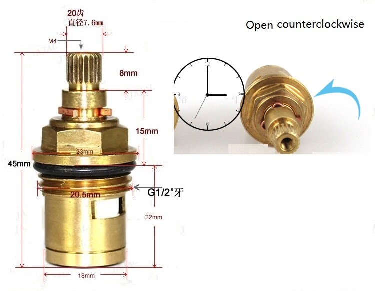 Cartouche de robinet en laiton 45mm, pièces de Valve, partie de Valve, robinet d'eau froide unique, pièces de réparation de robinet 1012D: Reverse open