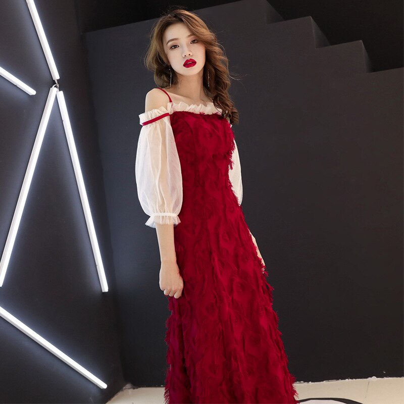 Elegante borgonha asiático vestido longo vestidos chinos oriental qipao vestidos de noite clássico vestido de festa tamanho XS-XXL: burgundy / S