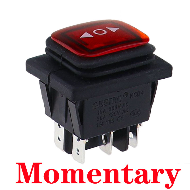 Momentary rocker switch 6 flat pins reset switches,double sides spring return to middle after released Light red 12-24v 220v: black / 220V