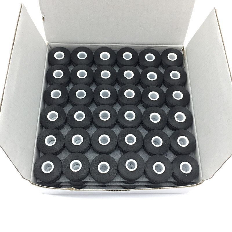 144 st/låda undertråd storlek l vit/svart 75d/2 sidlösa 100%  förlindade polyesterspolar