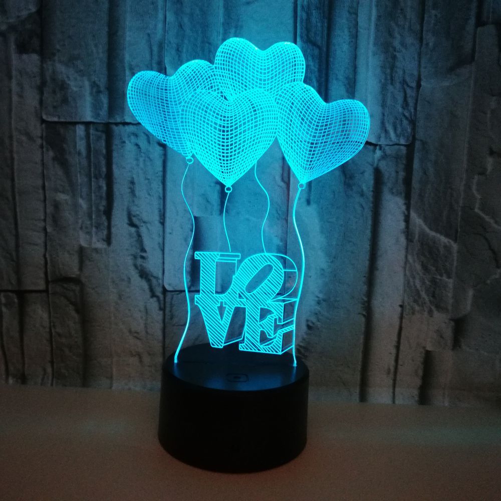 Valentines Day For Girlfriend 7 Color Change 3D Hologram Love Heart Lamp USB Acrylic Lights Anniversary Wife