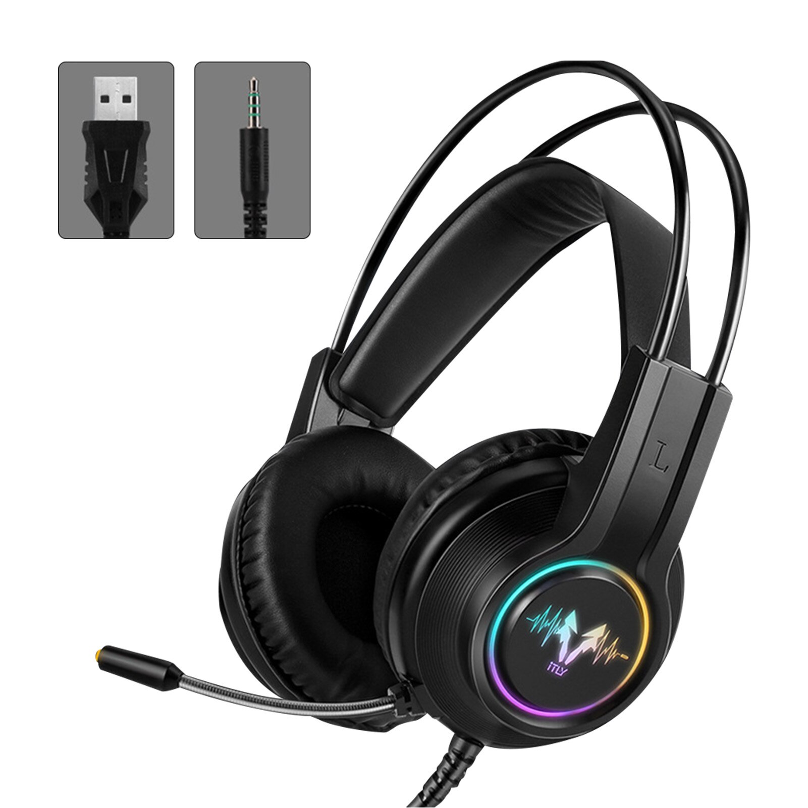 Surround Sound Ergonomic LED RGB Light For Laptop ABS Stereo Noise Canceling Gaming Headset Wired USB Interface Universal