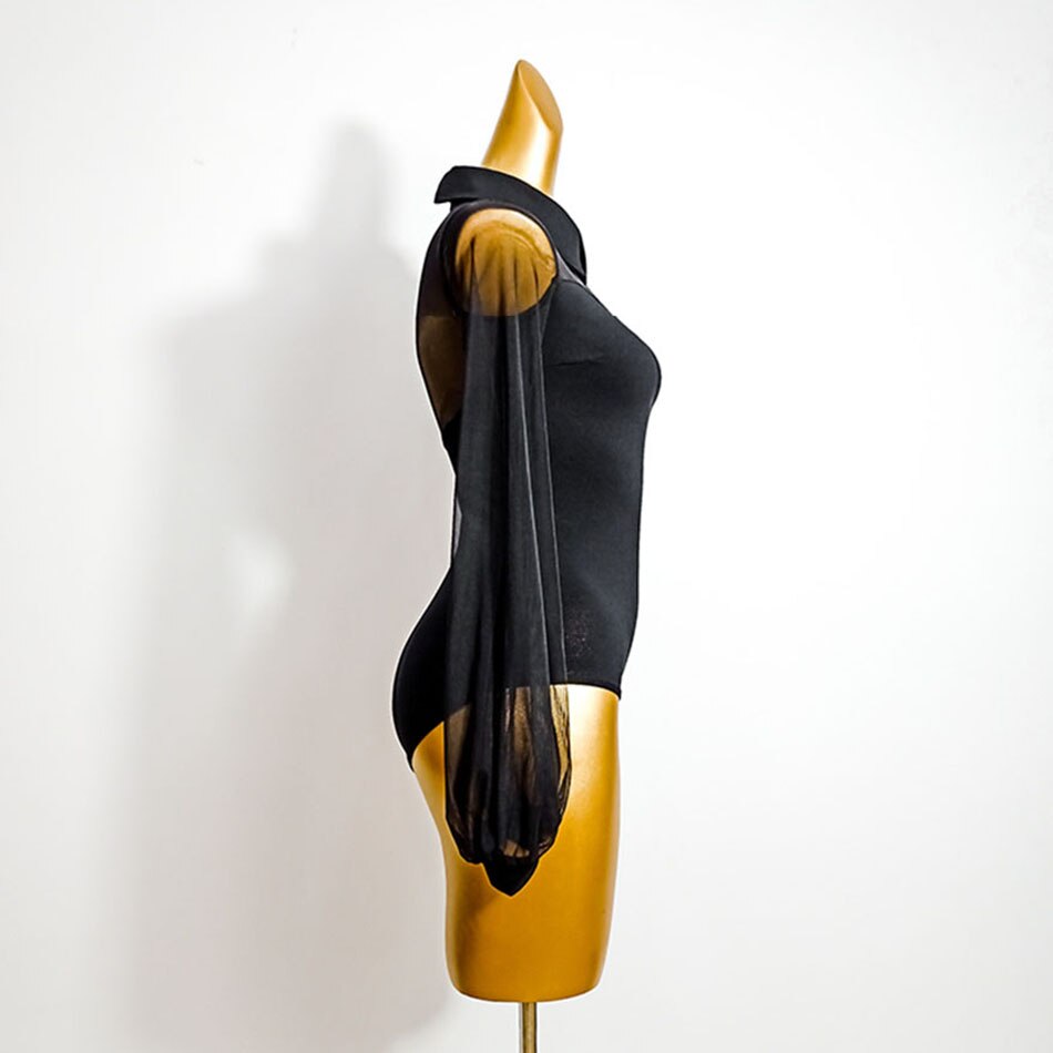 Latinalaista tanssia varten naisten musta pitkähihainen latinalaista tanssia varten tarkoitettu mekko, samba, tango, chacha-tanssiesitys  th501