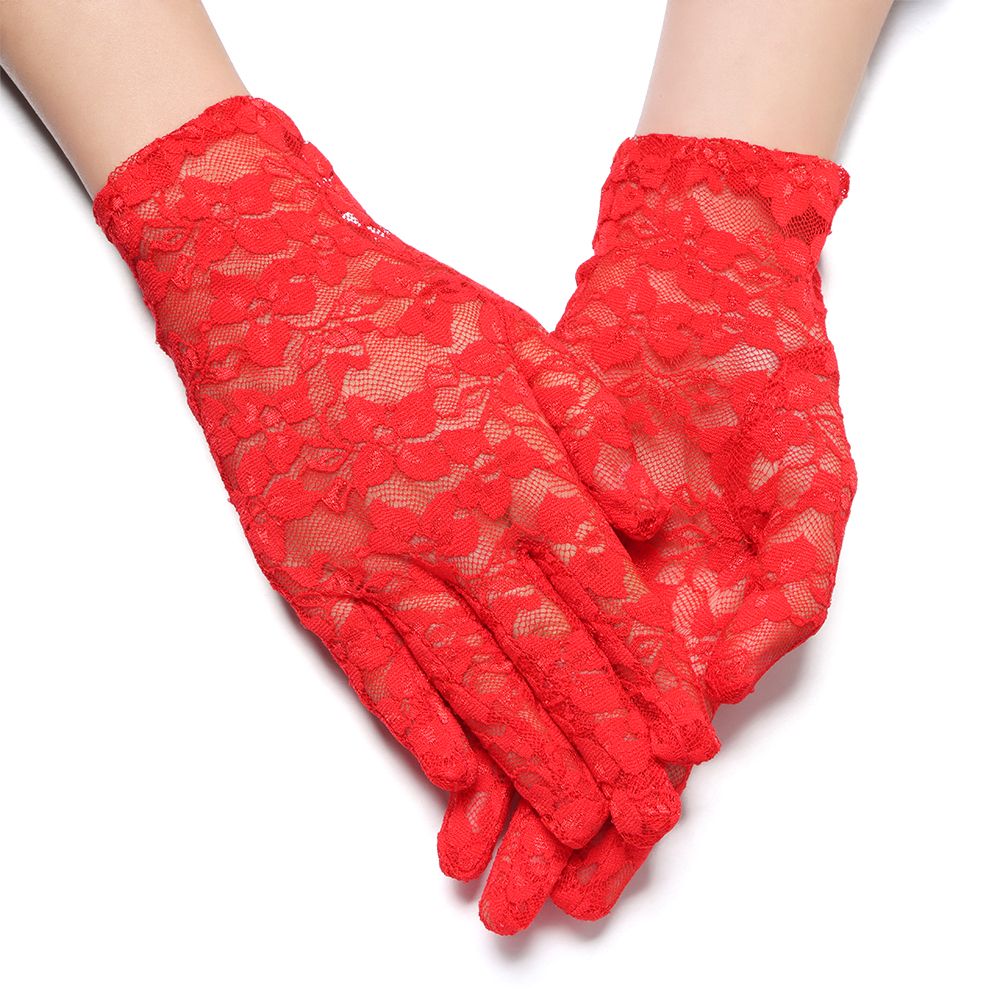 Moda feminina noiva rendas luvas de condução fina renda protetor solar feminino curto proteção uv goth festa oco-para fora luvas