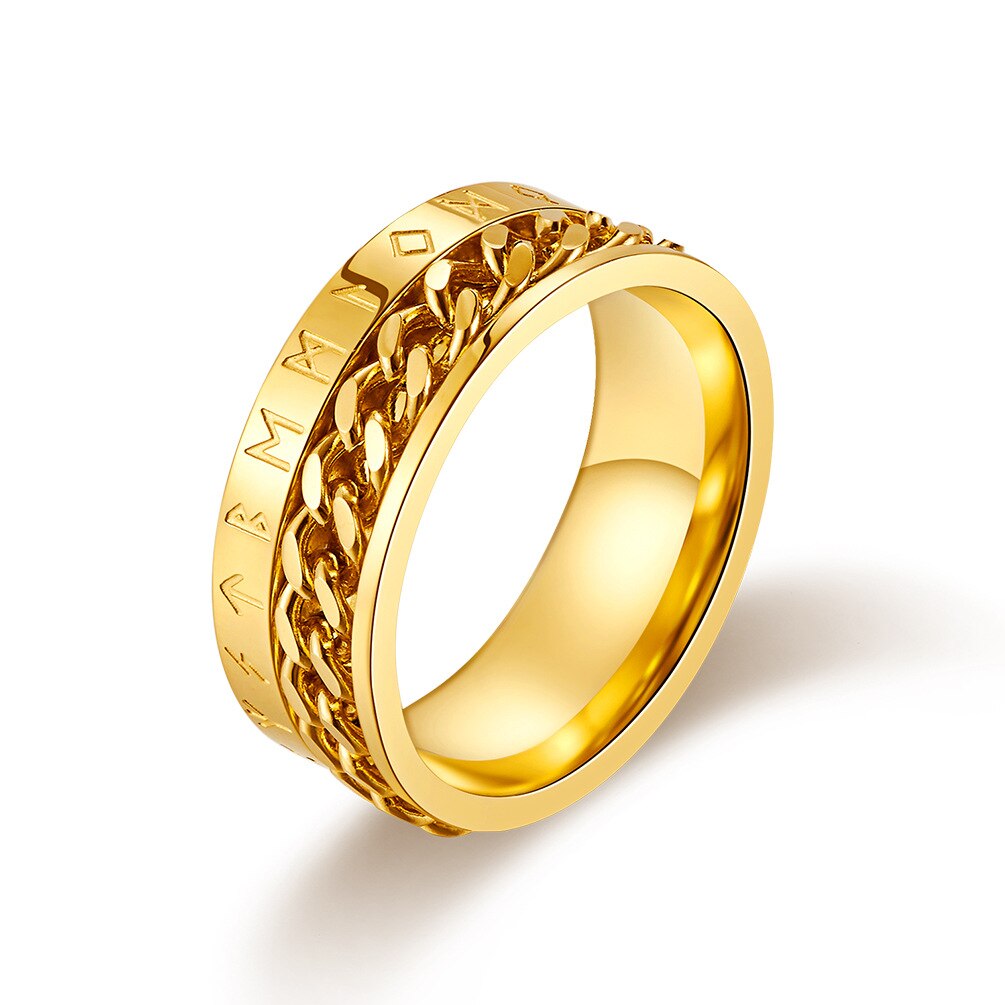 Anti betonen Angst Ring Figet Spinner Ringe für Männer Frauen retro Nordischen Wikinger Runen Ring Edelstahl Drehbare Ring: 10 / Gold