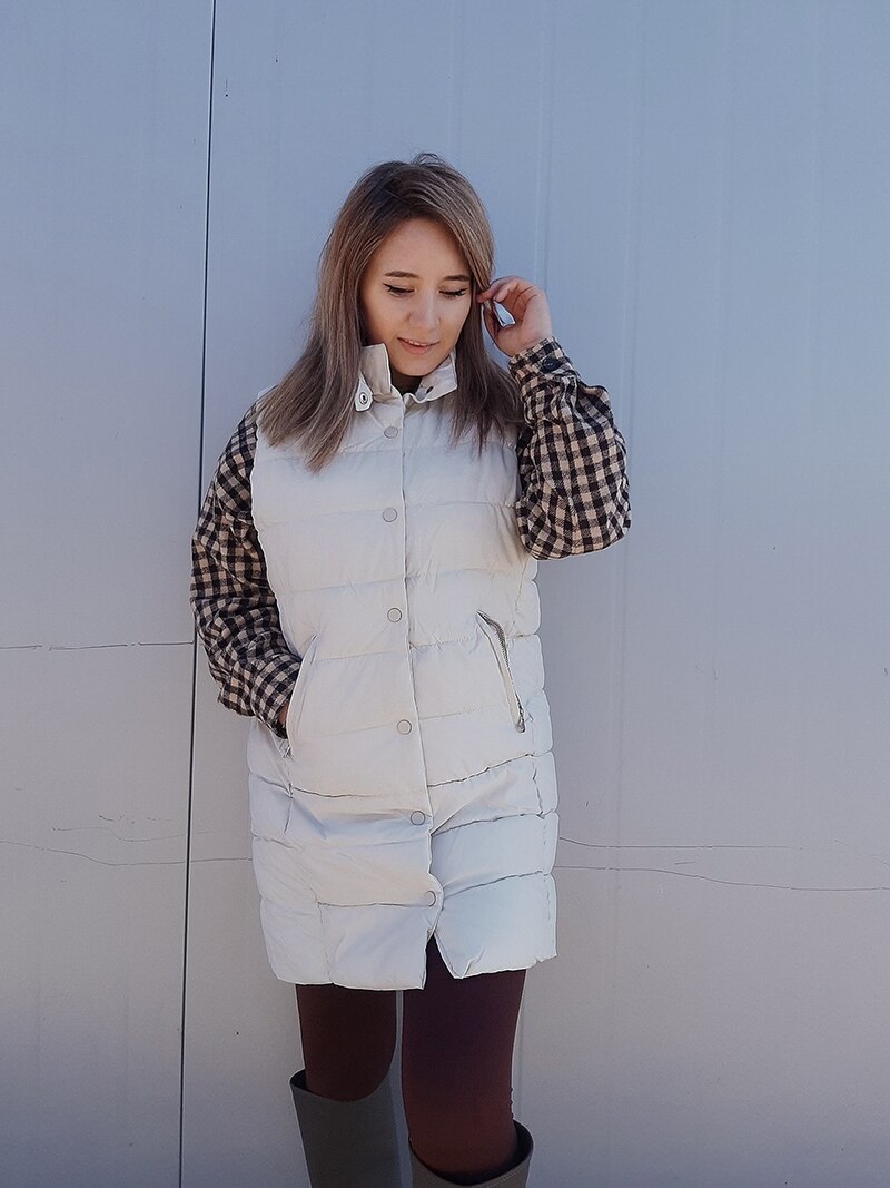 Zus Fara Herfst Winter Stand Kraag Lange Vest Vrouwen Bodywarm Katoen Gewatteerde Winddicht Warm Vest Vrouwelijke Effen Losse Vest