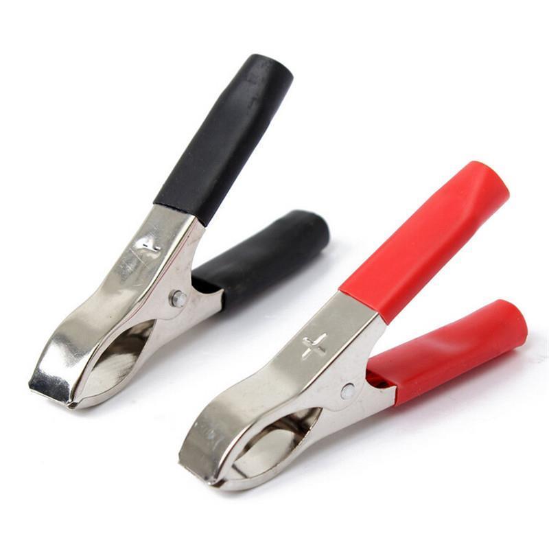 2 stk rød+svart 75mm 30a krokodille bil campingvogn varebil batteri prøvekabel klips beste krokodille klips