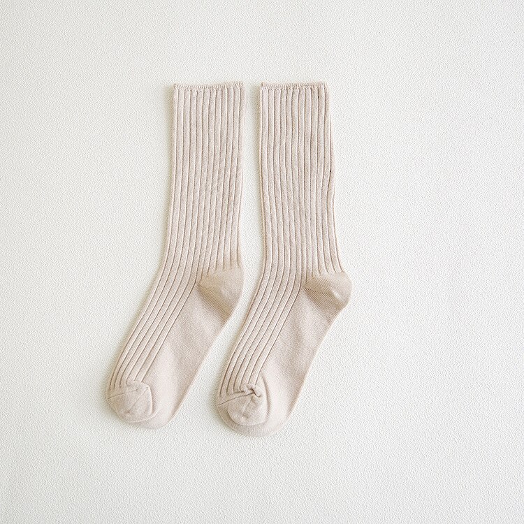 Jeseca Solid Cotton Women's Socks Japanese Kawaii Cute Woman Long Socks Harajuku Vintage Streetwear Hip Hop Sock White Black Sox: Beige