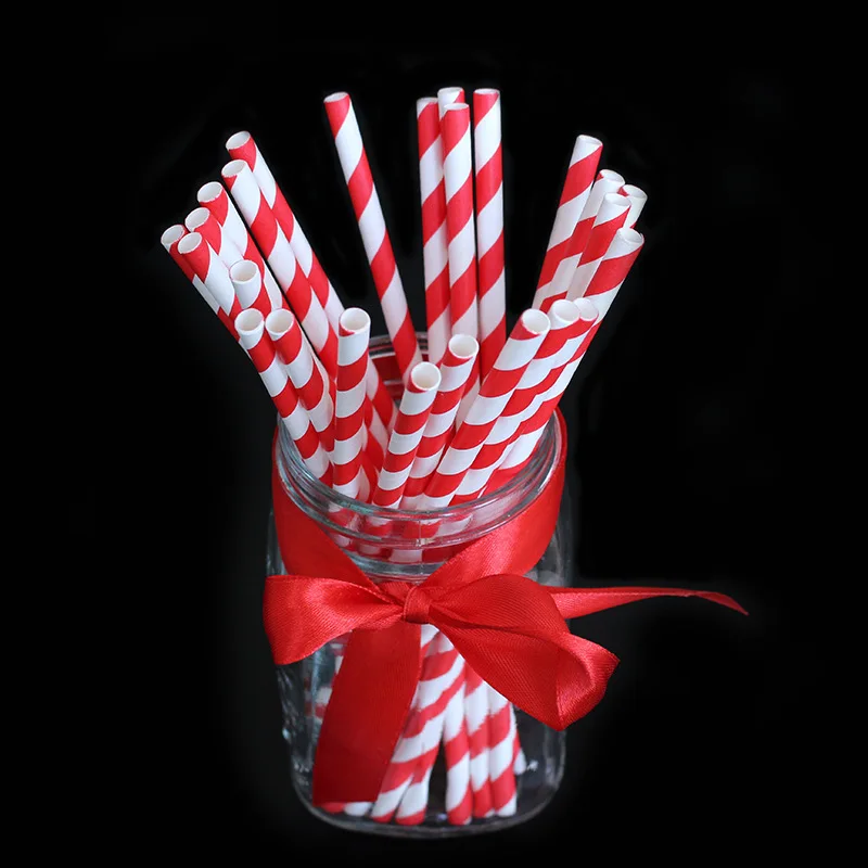 200 Biodegradable Paper Straws Assorted Rainbow Colors Striped Drinking Straws for Juice birthdays partys: Red