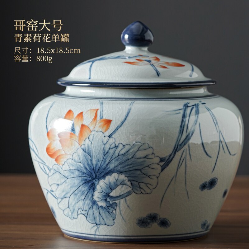 Ceramic Tea Caddy with Cover Moisture-proof Sealed Tank Storage Jar Tea Container Large Tea Box Food Storage Tank Tea Organizer