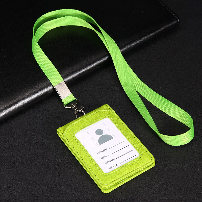 Color Card Holder Neck Strap with Lanyard Badge Holder Staff ID Card Bus ID Desk Organizer Stationary Photo Card Holder: style1-green
