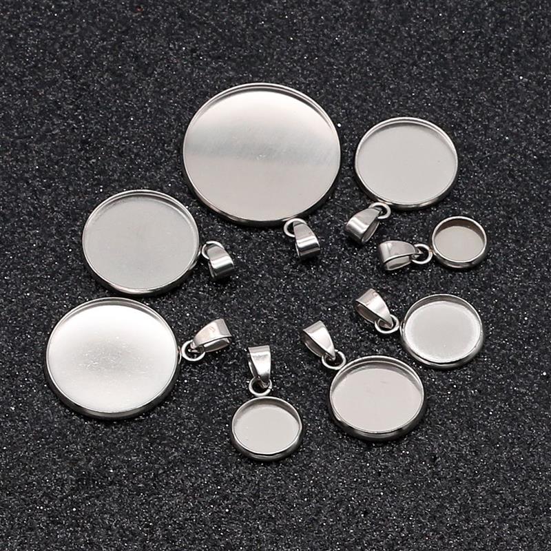 20pcs Stainless Steel Blanks Pendant Base Settings Cabochon Round 10/12/14/16/18/20/25/30mm Bezel Trays Jewelry Making Supplies