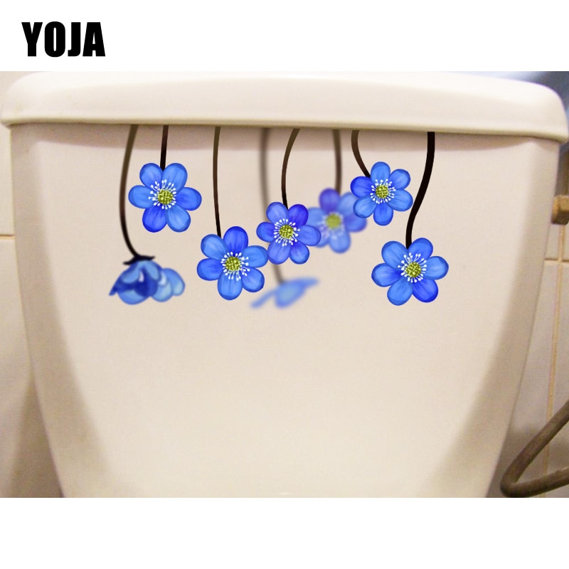 YOJA 22.8*12.5CM Blauwe Bloemen Home Decoratie Muurtattoo Badkamer Wc Sticker T1-0377