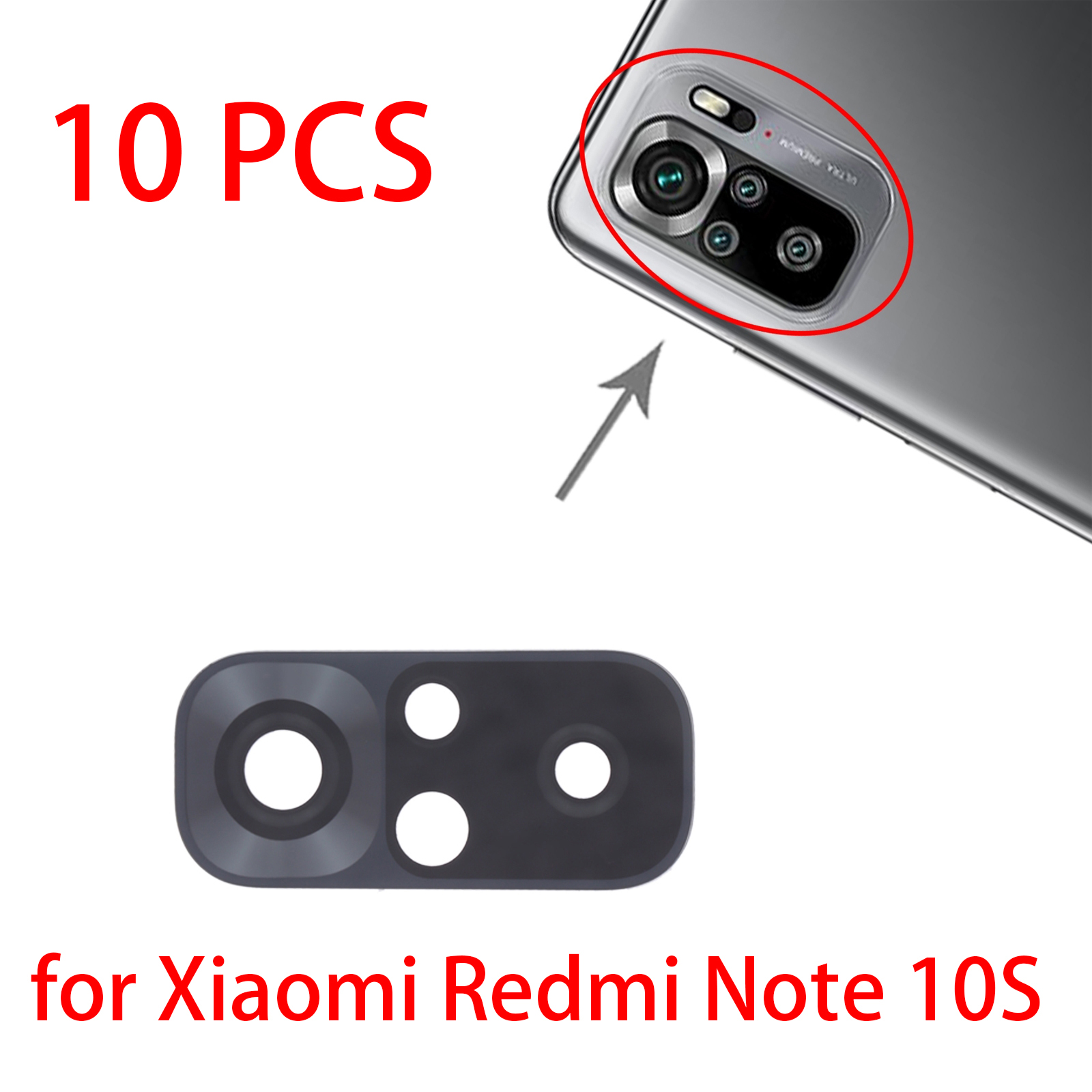 Lente de cámara trasera para Xiaomi Redmi Note, 10S, M2101K7BG, M2101K7BI, M2101K7BNY, 10 Uds.