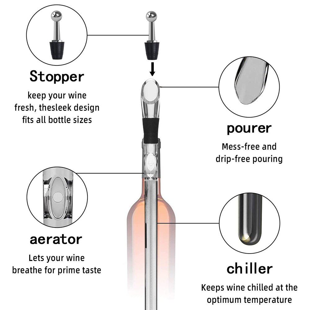 Wijnschenker van roestvrij staal, flesdoppen, sterke drank, schenktuit, stop, keukenbar, gereedschap, koelstaaf