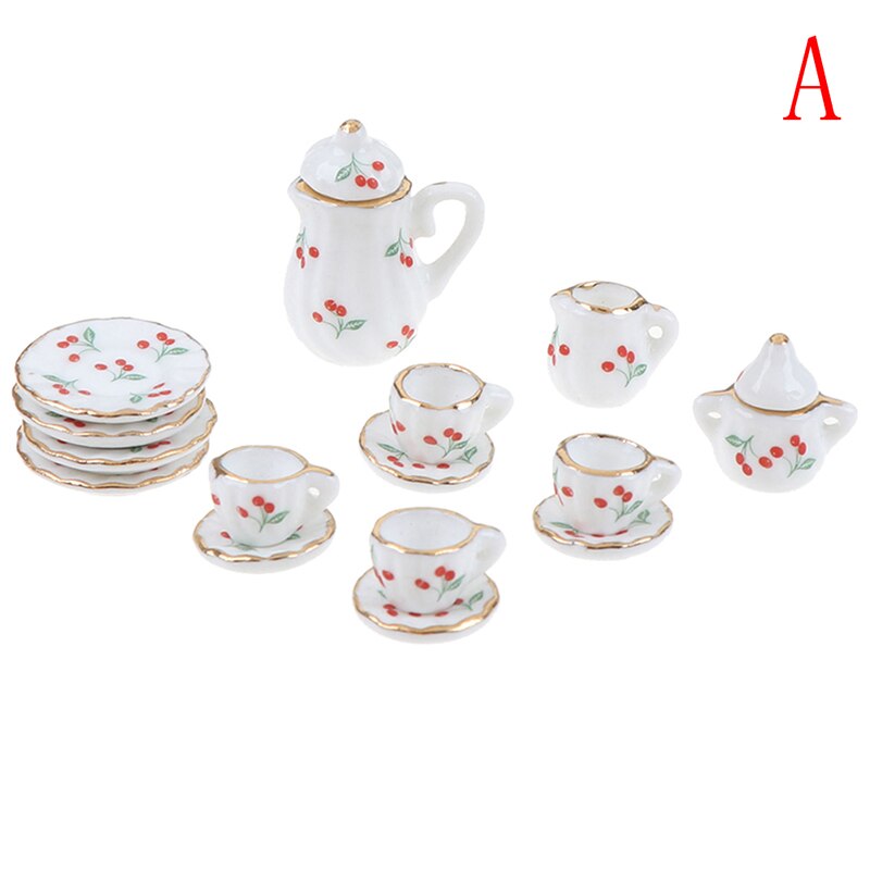 1:12 miniature 15 stk porcelæn te kop sæt chintz blomst bordservice køkken dukkehus møbler legetøj til børn: -en