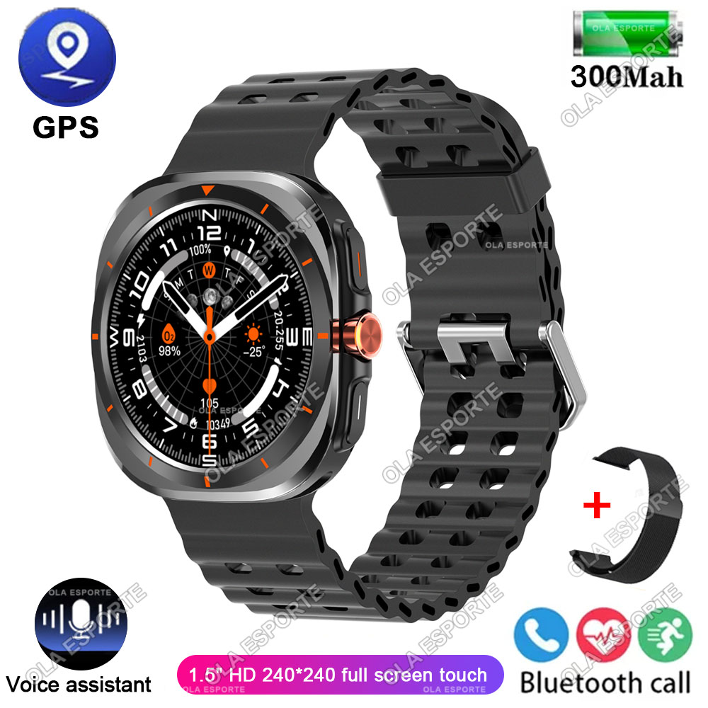 Watch 7 Ultra GPS Smartwatch 1.52'' AMOLED BT Calls Blood Oxygen Monitoring Waterproof Outdoor Smart Watches for Man For Samsung: Red