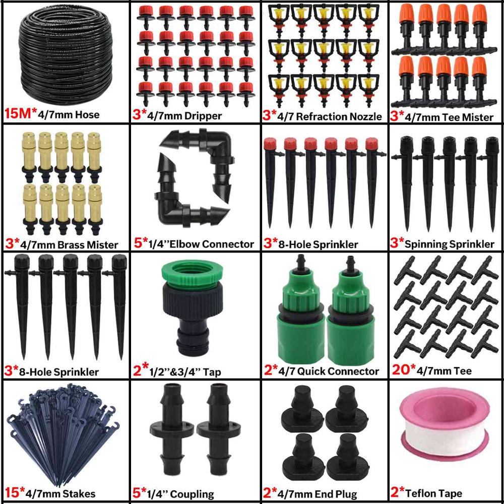5-50M Garden Automatic Watering System Timer Control Drip Irrigation Water Dripper Mist Nozzle Sprinkler Watering Kit Greenhouse: KSL01-KIT115-15M