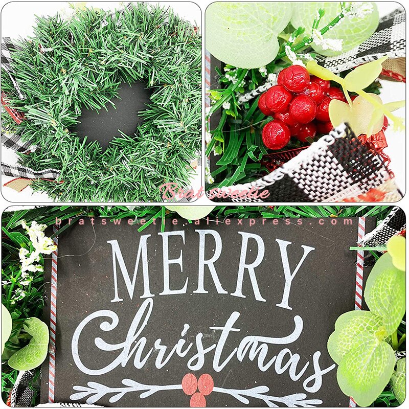 Rød bøffel sjekk rutete burlap julekrans til inngangsdør sjekk lastebil julekrans vindu veggdekorasjon jul hjem des