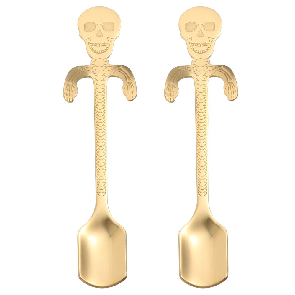 2 Stuks Rvs Koffielepels Schedel Roeren Lepel Creatieve Dessert Lepel: Golden