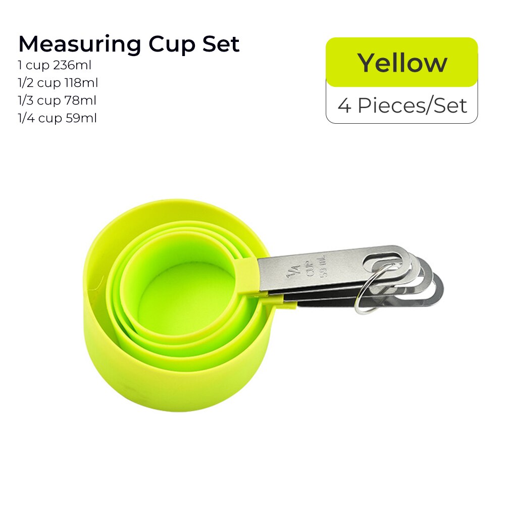 4pcs Baking Tools Kitchen Measuring Spoon Set Stainless Steel Handle Measuring Cup With Scale Measuring Spoon Kitchen Gadgets: 4pc yellow cup