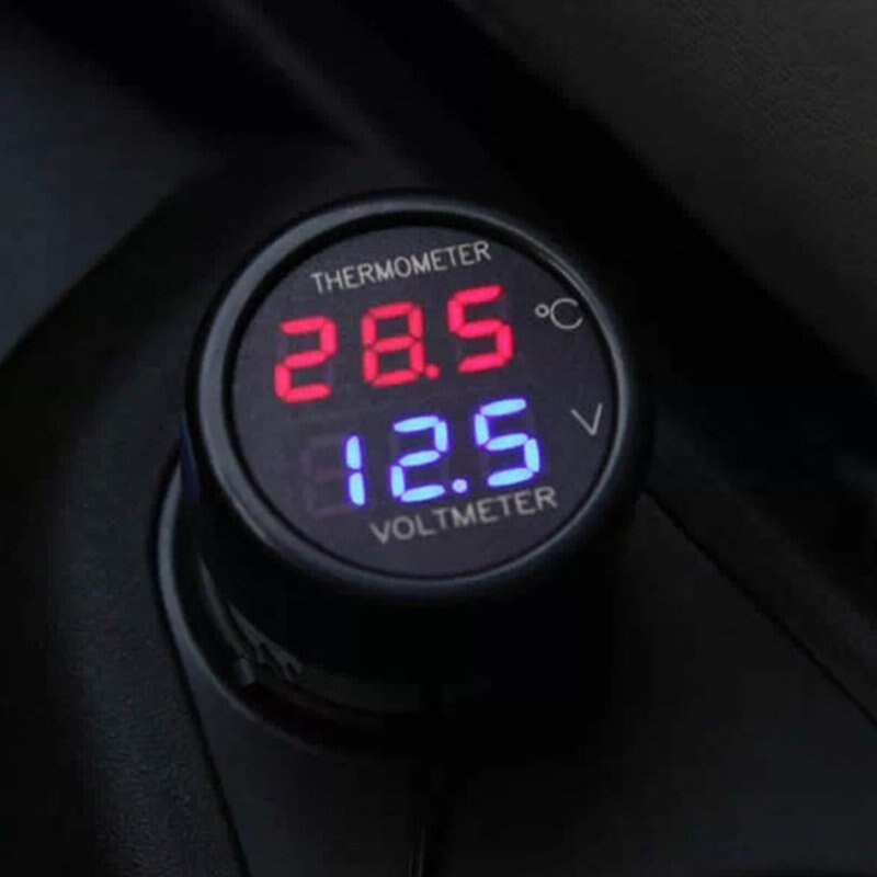 2 In 1 DC 12 V 24 V Digitale Auto Voltmeter Thermometer Temperatuur Meter Batterij Monitor Rood Blauw Led Dual display Auto Styling
