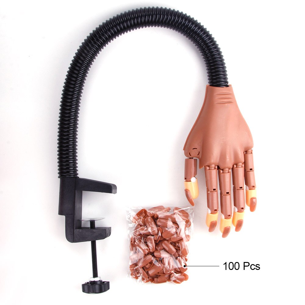 1 øvelse falsk hånd +100 stk neglespids fleksibel holder justerbar diy nail art model hånd manicure værktøj træningsforsyning bevægelig: Håndsæt