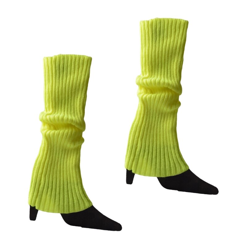 Women Vintage 80s Ribbed Knitted Leg Warmers Fluorescent Color Crochet Long Boot Socks Stockings for Party Dance Yoga: FY